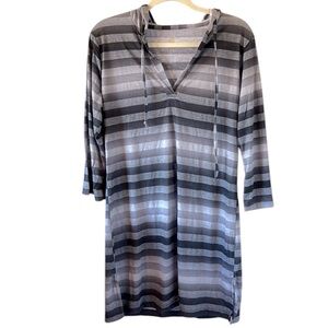 Balance Collection Women’s Dress Cover Up With Hoodie Striped Shades Of Gray L